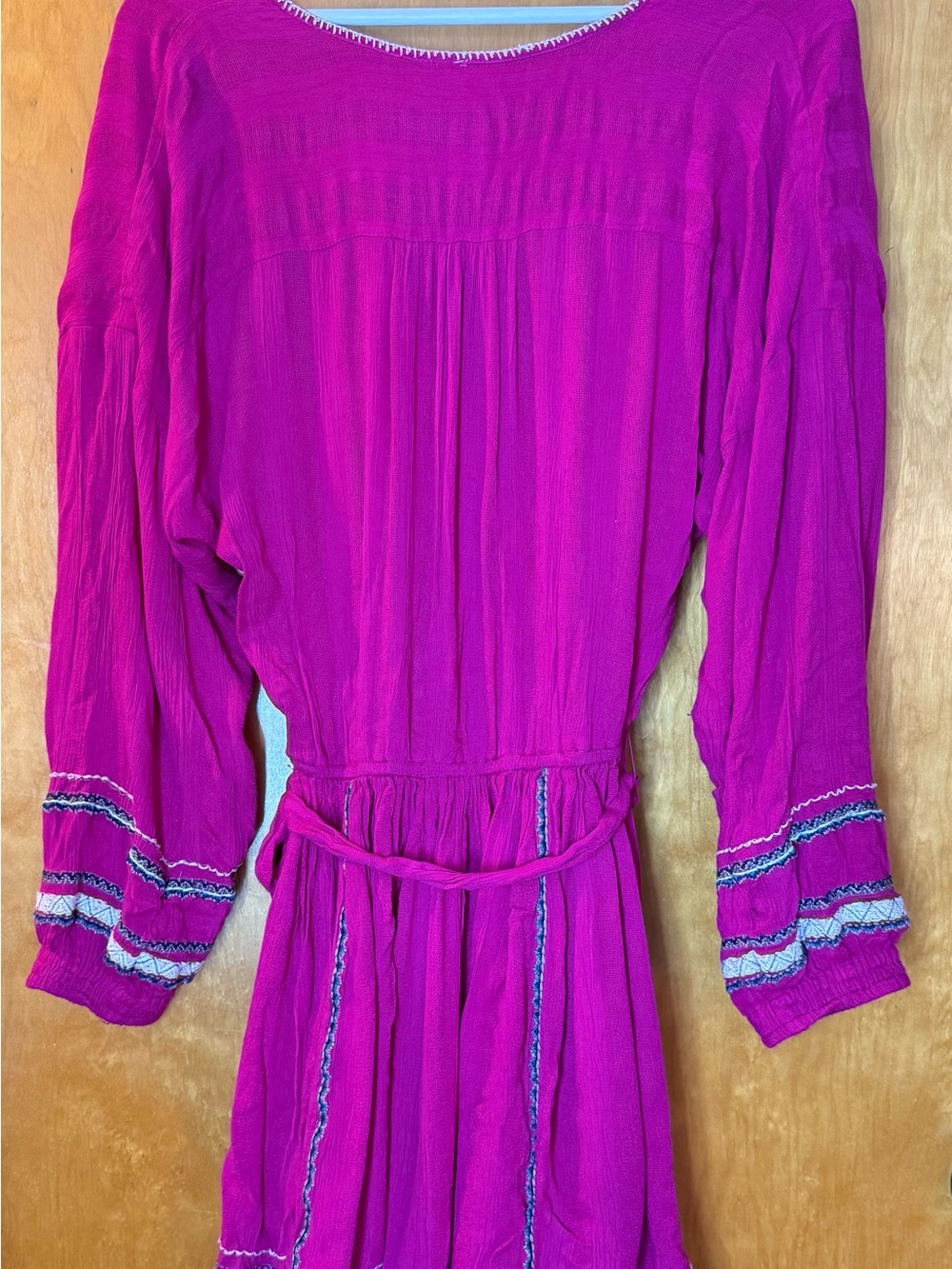 Free People Hot Pink Wrap Dress with Embroidered Trim…IT HAS POCKETS! - Picture 4 of 6